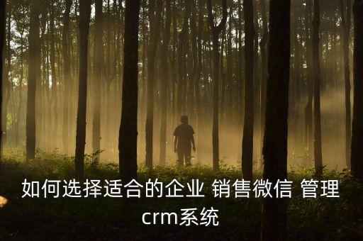如何选择适合的企业 销售微信 管理crm系统